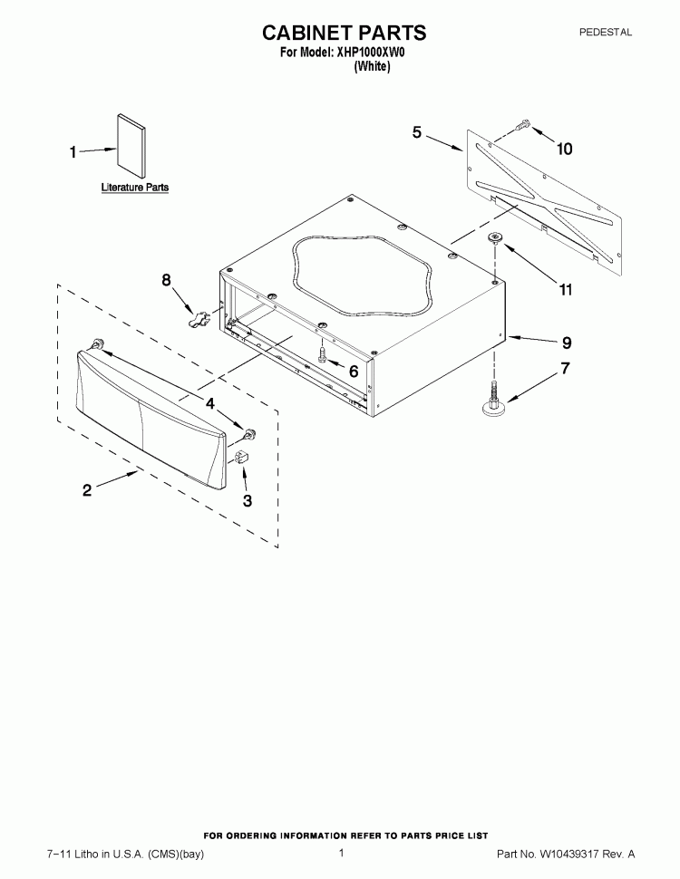 CABINET PARTS Diagram and Parts List for XHP1000XW0  Whirlpool Laundry Accessories