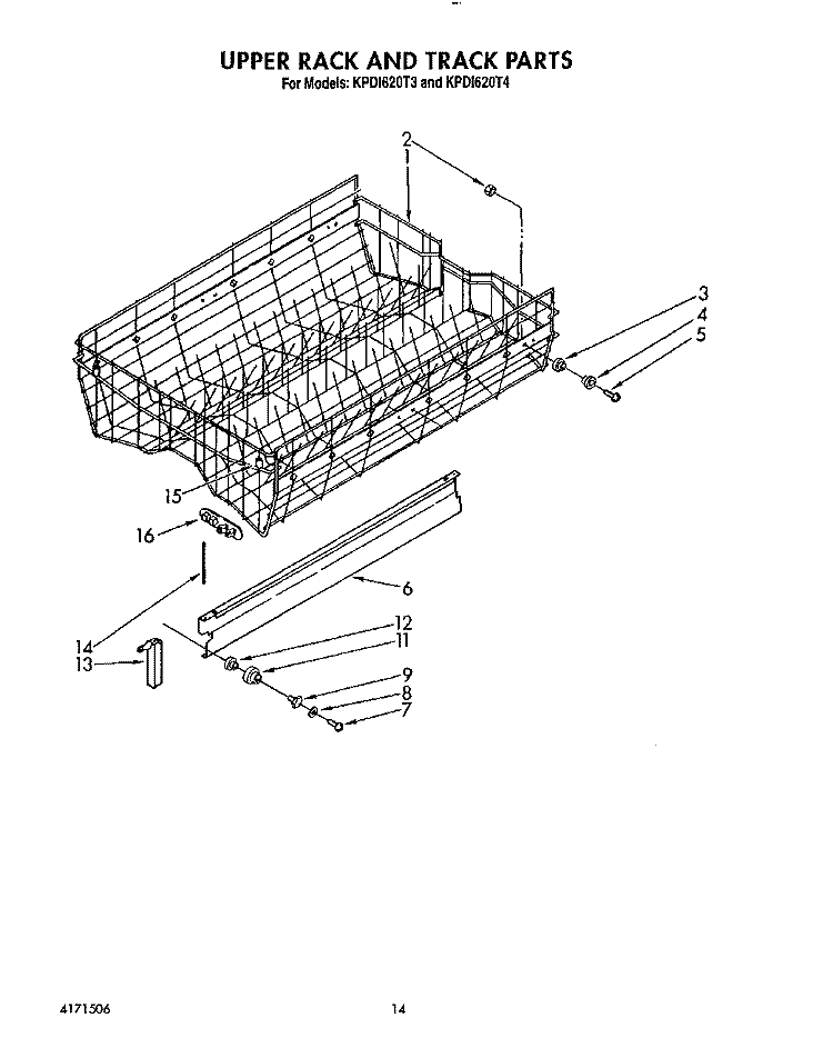 UPPER RACK AND TRACK Diagram and Parts List for KPDI620T3  KitchenAid Dishwasher