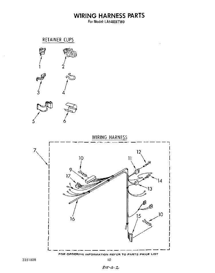 WIRING HARNESS Diagram and Parts List for LA5400XTN0  Whirlpool Washer