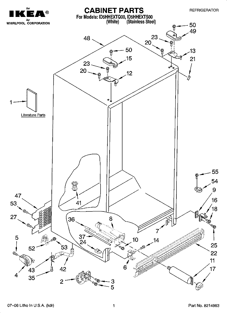 CABINET PARTS Diagram and Parts List for ID5HHEXTQ00  Whirlpool Refrigerator