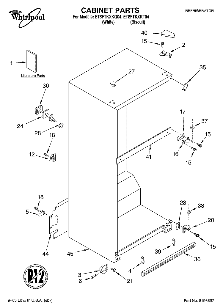 CABINET PARTS Diagram and Parts List for ET8FTKXKQ04  Whirlpool Refrigerator