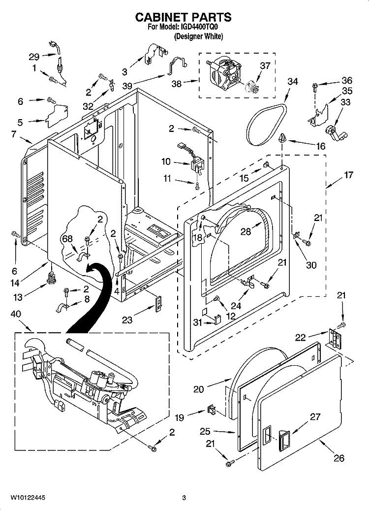 CABINET PARTS Diagram and Parts List for IGD4400TQ0  Inglis Dryer