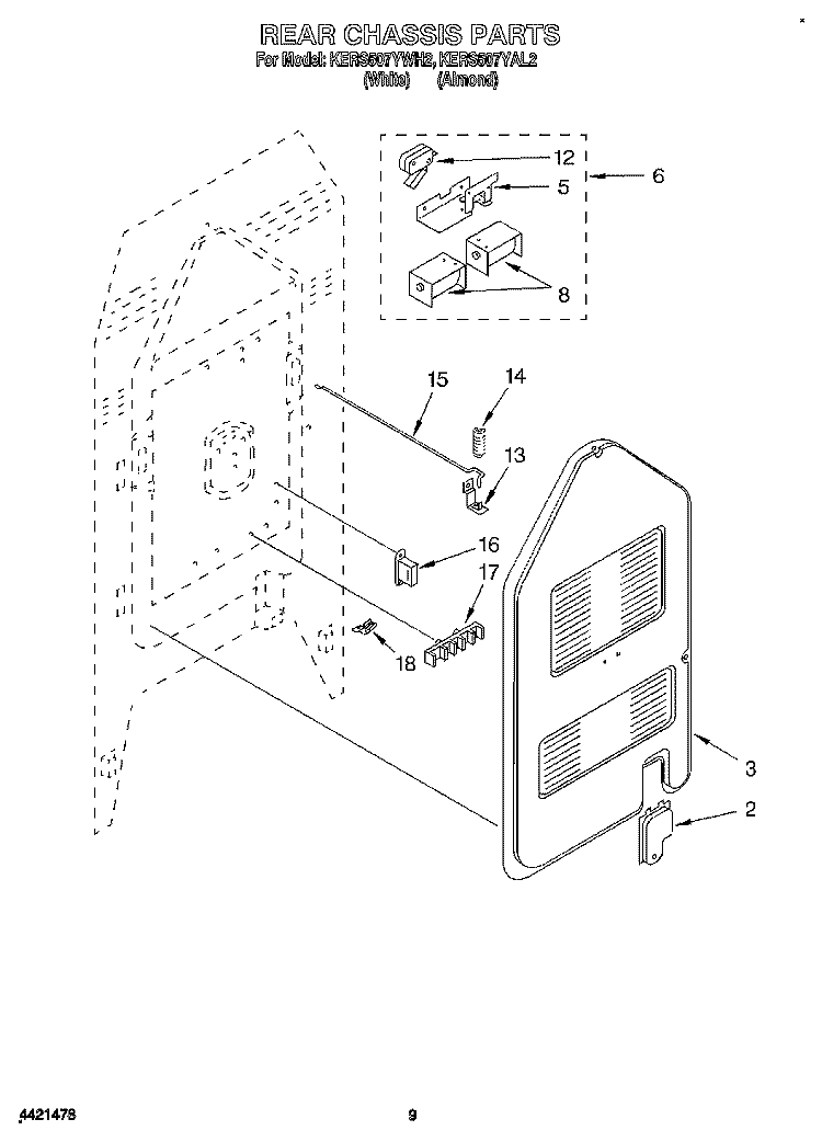 REAR CHASSIS, OPTIONAL Diagram and Parts List for KERS507YWH2  KitchenAid Range