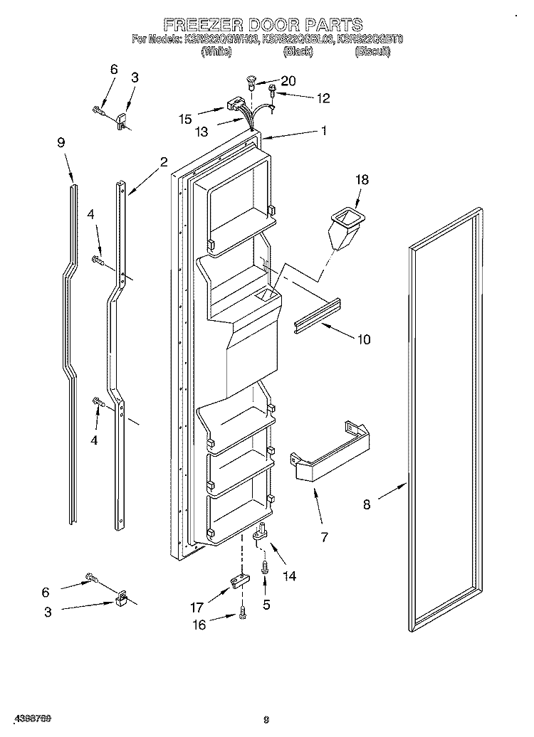FREEZER DOOR Diagram and Parts List for KSRS22QGWH03  KitchenAid Refrigerator