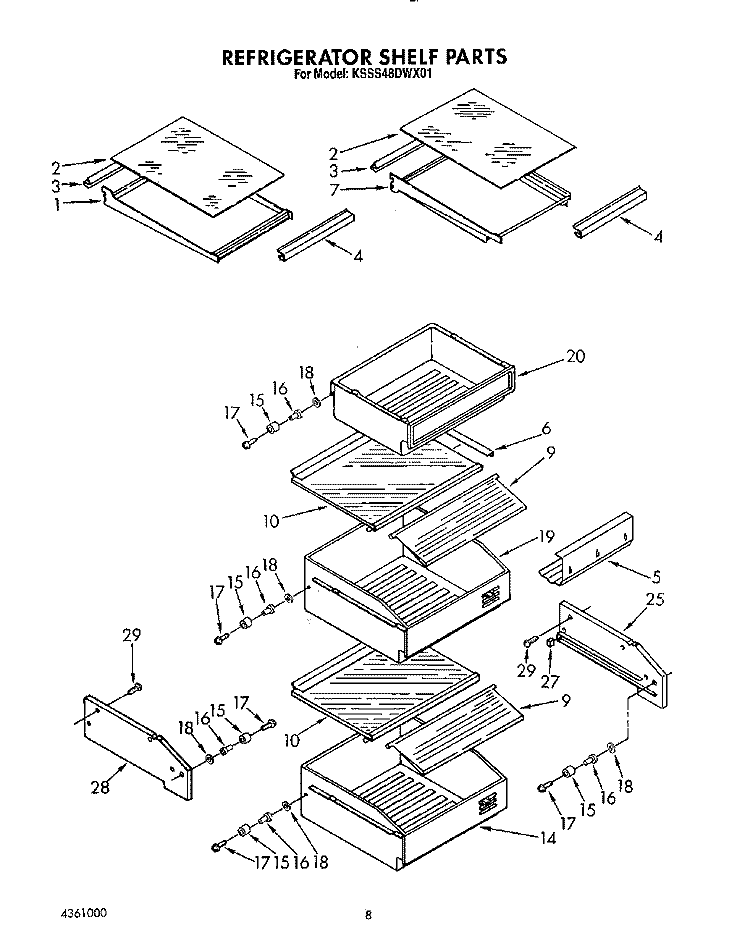 REFRIGERATOR SHELF Diagram and Parts List for KSSS48DWX01  KitchenAid Refrigerator