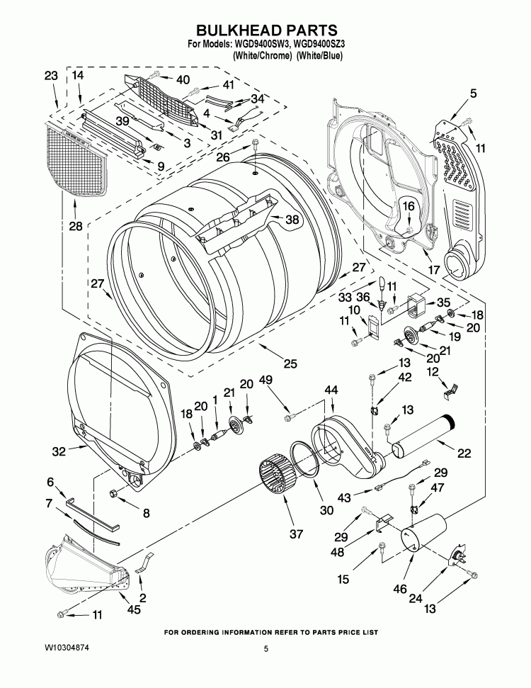 BULKHEAD PARTS Diagram and Parts List for WGD9400SW3  Whirlpool Dryer