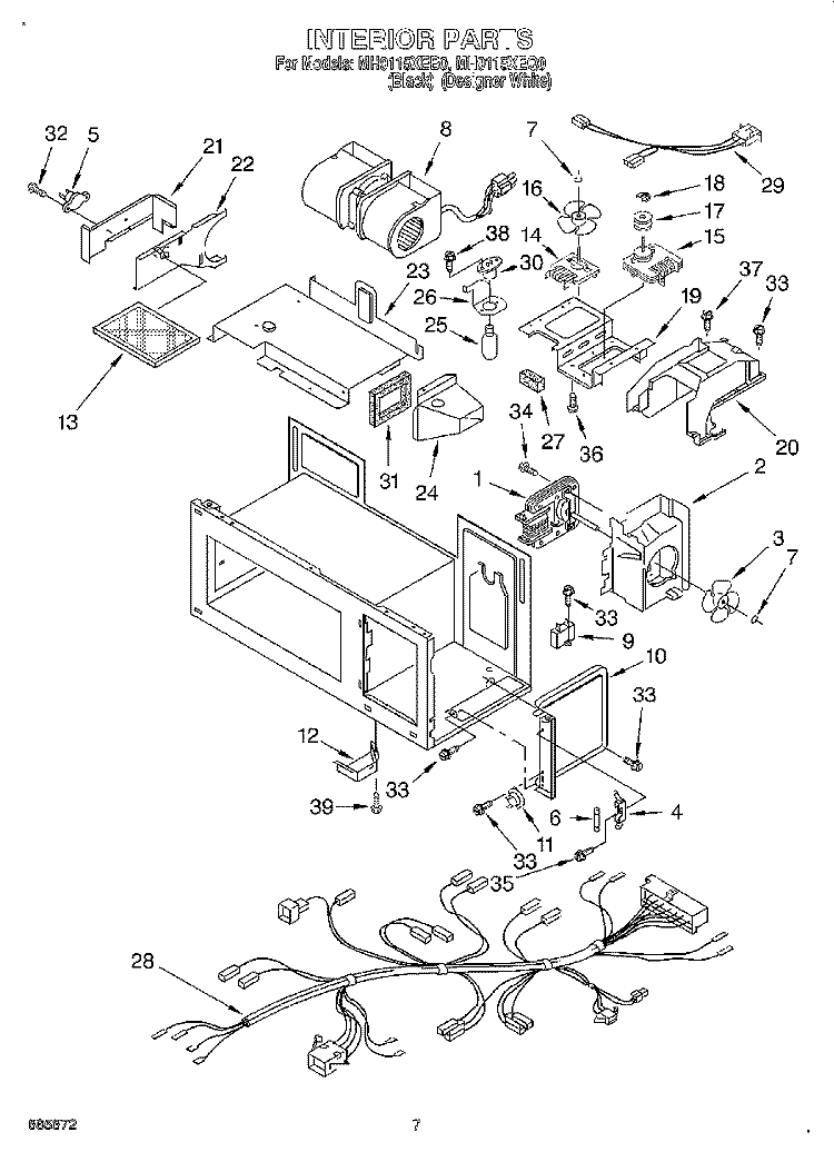 INTERIOR Diagram and Parts List for MH9115XEQ0  Whirlpool Microwave