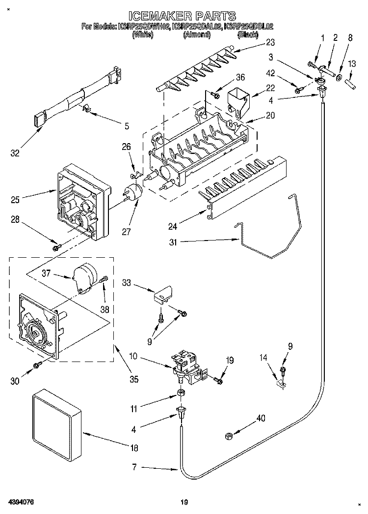 ICEMAKER, LIT/OPTIONAL Diagram and Parts List for KSRP25QDWH02  KitchenAid Refrigerator