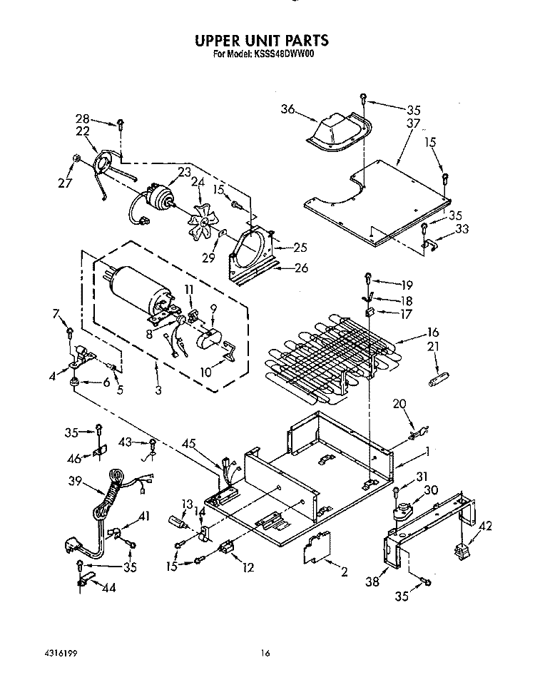 UPPER UNIT, LIT/OPTIONAL Diagram and Parts List for KSSS48DWW00  KitchenAid Refrigerator
