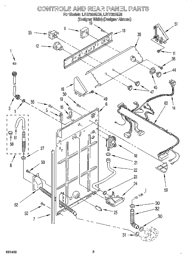 CONTROLS AND REAR PANEL Diagram and Parts List for LSR7200EQ0  Whirlpool Washer