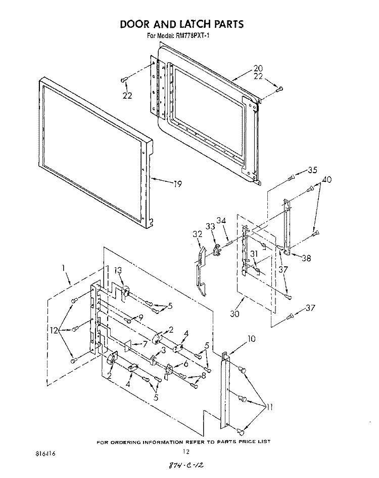 DOOR AND LATCH Diagram and Parts List for RM778PXT1  Whirlpool Microwave Oven Combo