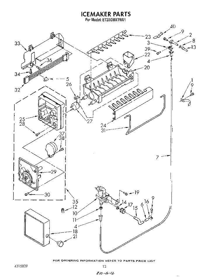 ICE MAKER , LIT/OPTIONAL Diagram and Parts List for ET20GMXTF01  Whirlpool Refrigerator