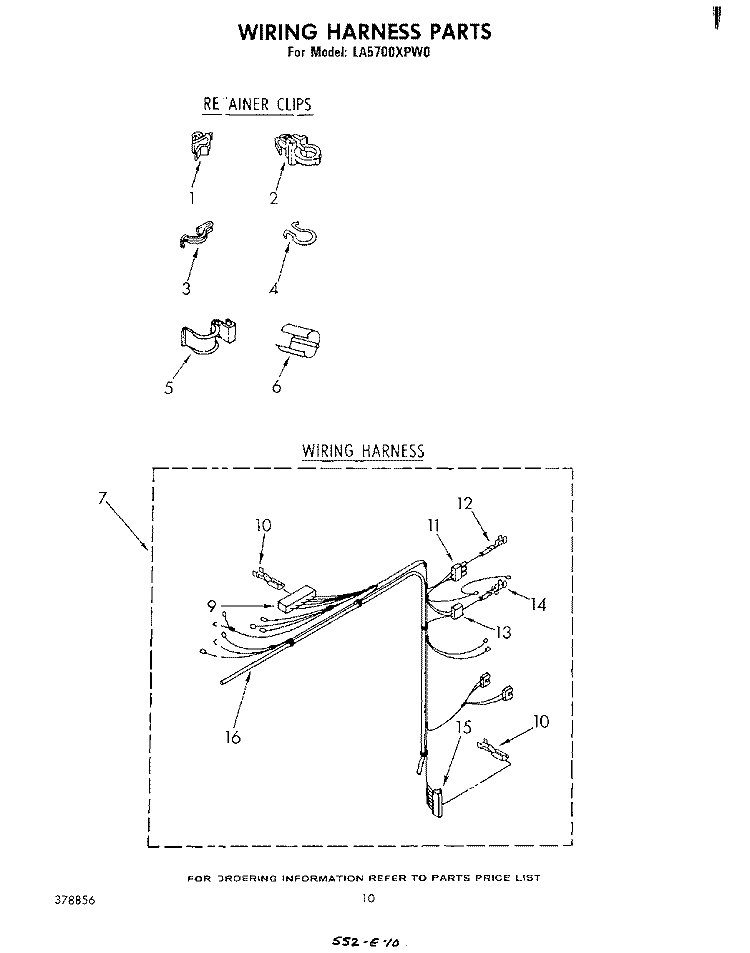 WIRING HARNESS Diagram and Parts List for LA5700XPW0  Whirlpool Washer