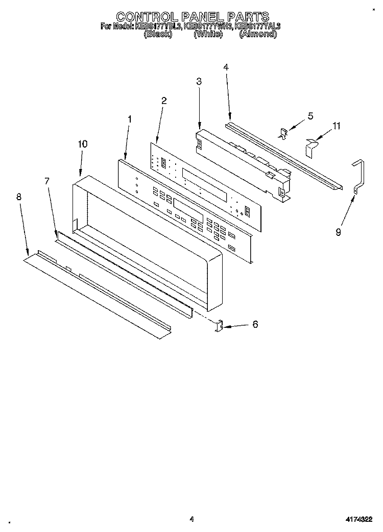 CONTROL PANEL, LITERATURE Diagram and Parts List for KEBS177YAL3  KitchenAid Wall Oven
