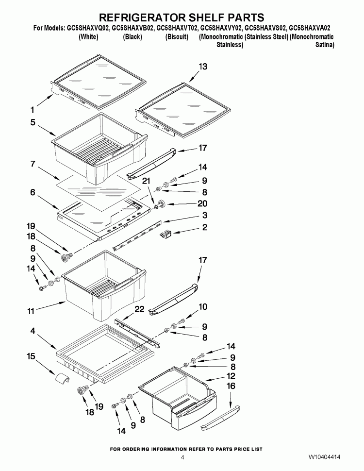 REFRIGERATOR SHELF PARTS Diagram and Parts List for GC5SHAXVT02  Whirlpool Refrigerator