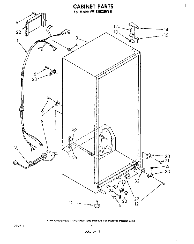 CABINET Diagram and Parts List for EV15HKXRW0  Whirlpool Freezer