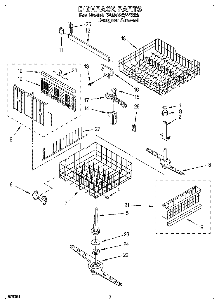 DISHRACK, LIT/OPTIONAL Diagram and Parts List for DU940QWDZ2  Whirlpool Dishwasher