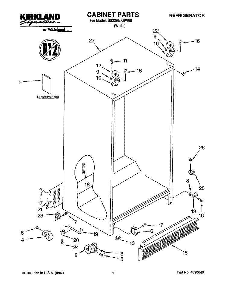 CABINET, LITERATURE Diagram and Parts List for SS22AEXHW00  Whirlpool Refrigerator