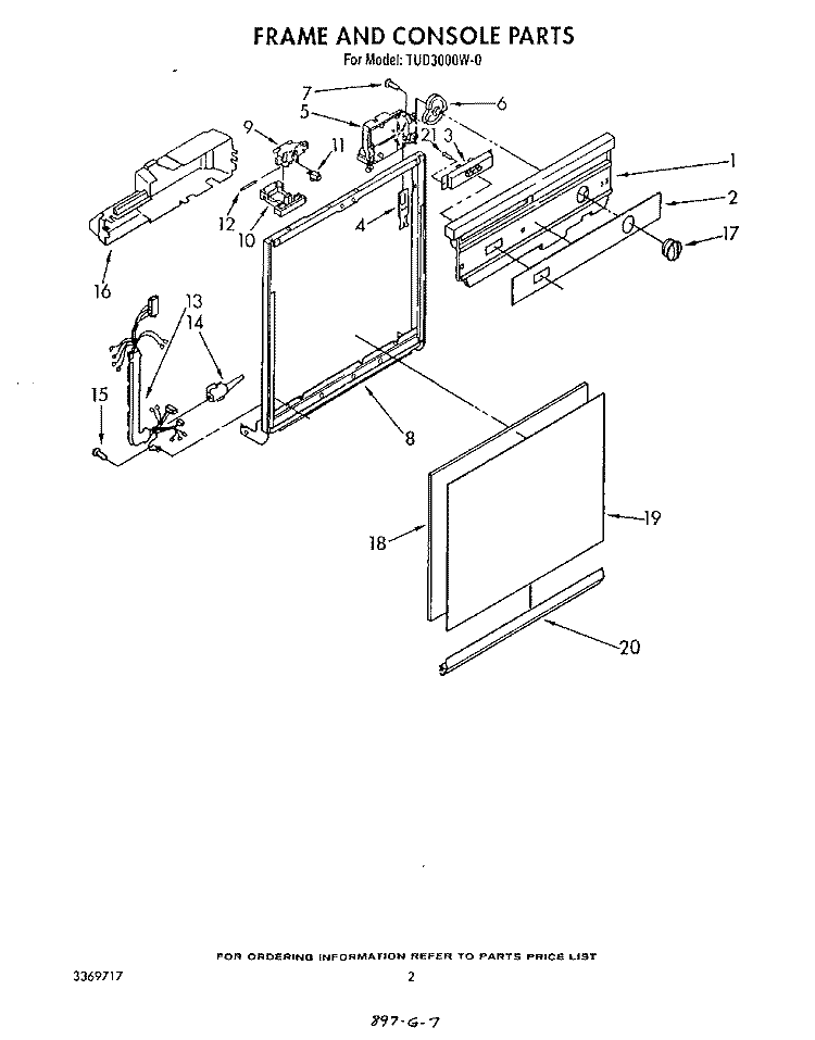 FRAME AND CONSOLE Diagram and Parts List for TUD3000W0  Whirlpool Dishwasher