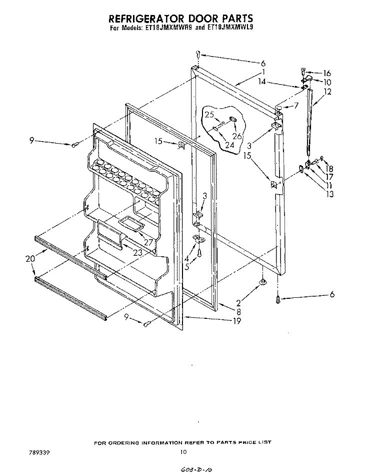 REFRIGERATOR DOOR Diagram and Parts List for ET18JMXMWR9  Whirlpool Refrigerator