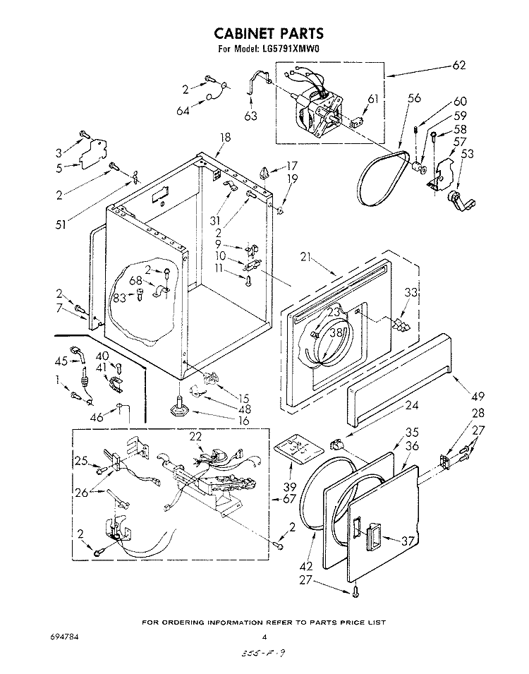 CABINET Diagram and Parts List for LG5791XMW0  Whirlpool Dryer