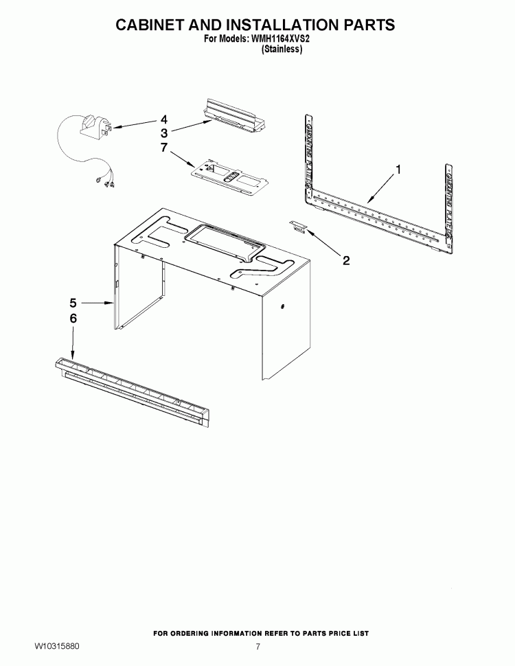 CABINET AND INSTALLATION PARTS Diagram and Parts List for WMH1164XVS2  Whirlpool Microwave