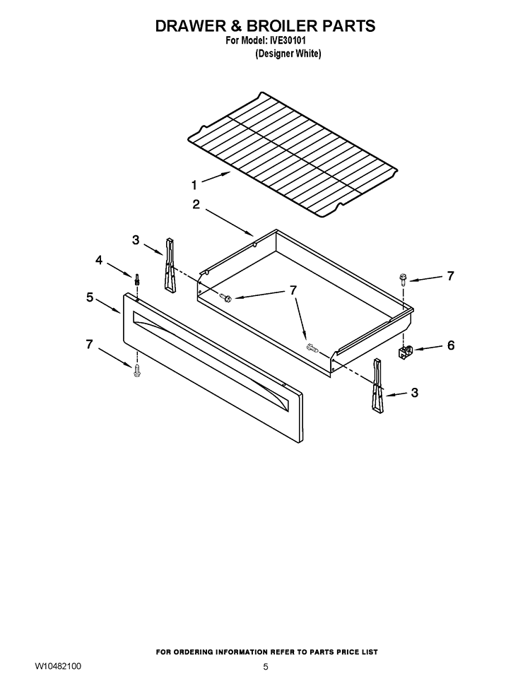 DRAWER & BROILER PARTS Diagram and Parts List for IVE30101  Inglis Range