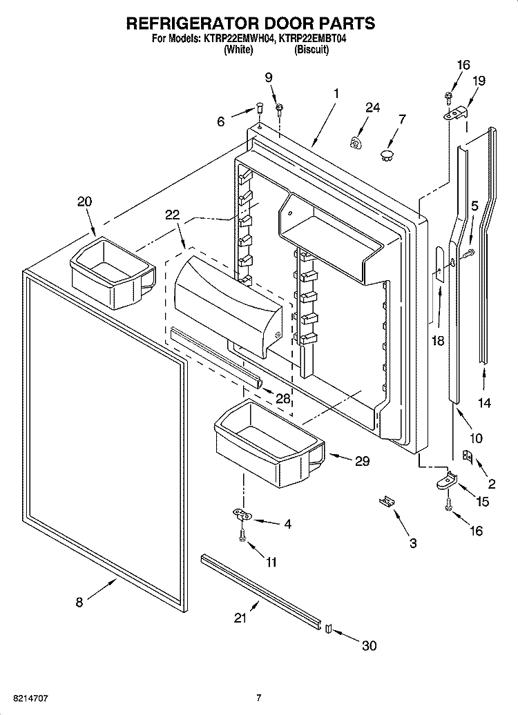 REFRIGERATOR DOOR PARTS Diagram and Parts List for KTRP22EMBT04  KitchenAid Refrigerator