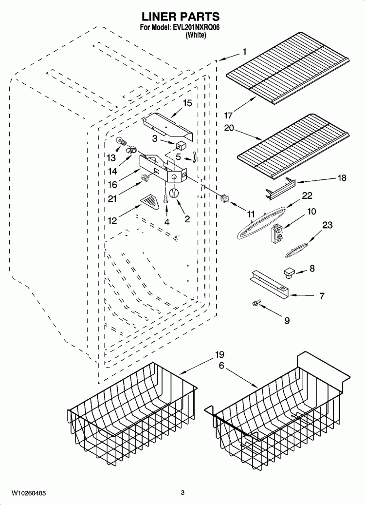 LINER PARTS Diagram and Parts List for EVL201NXRQ06  Whirlpool Freezer