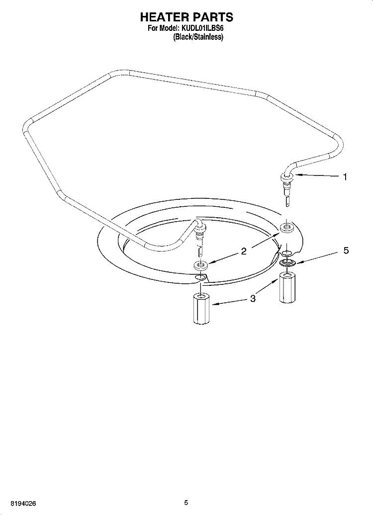 HEATER PARTS Diagram and Parts List for KUDL01ILBS6  KitchenAid Dishwasher