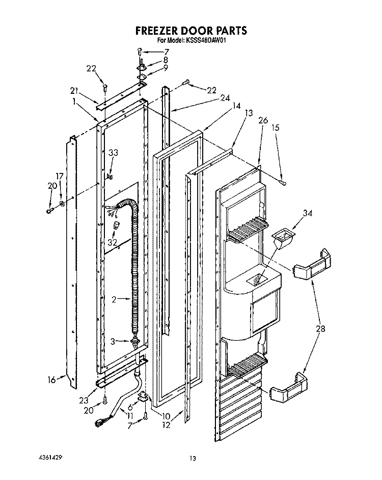 FREEZER DOOR Diagram and Parts List for KSSS48DAW01  KitchenAid Refrigerator