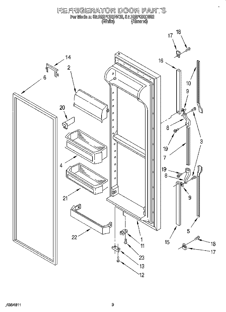 REFRIGERATOR DOOR Diagram and Parts List for 8ED22PQXDN02  Whirlpool Refrigerator