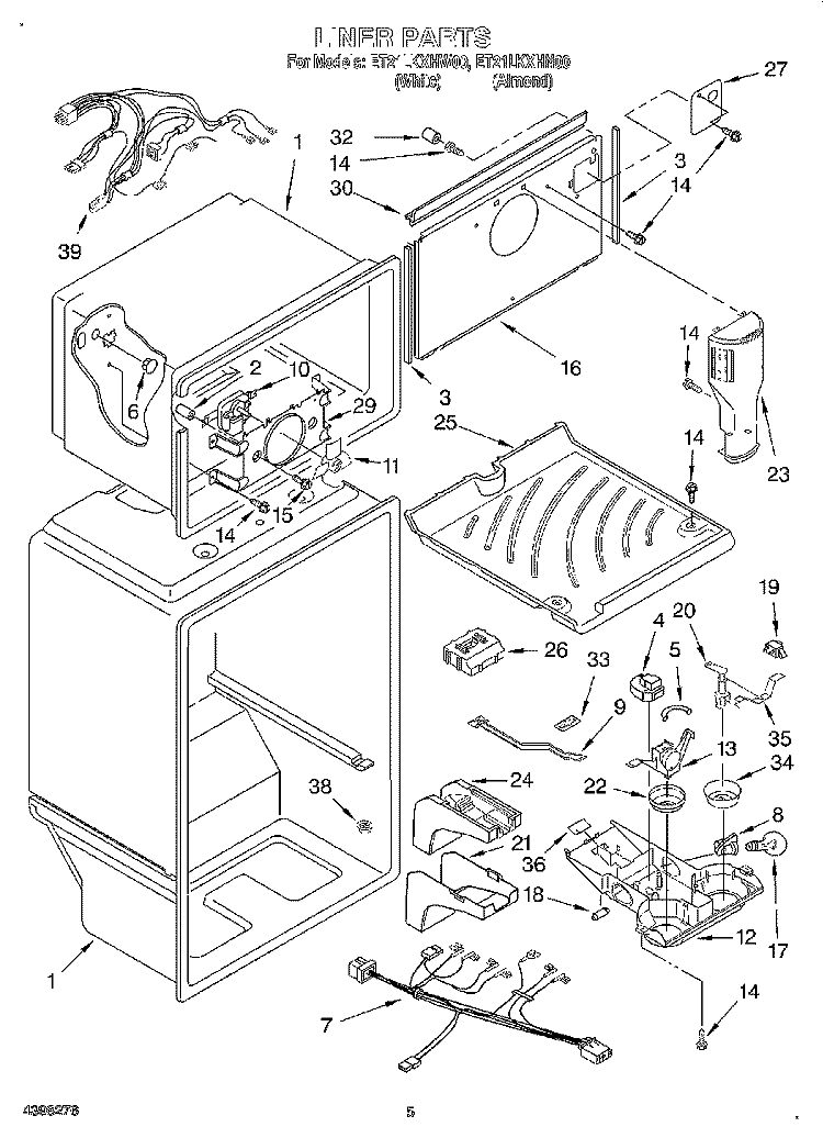 LINER Diagram and Parts List for ET21LKXHN00  Whirlpool Refrigerator