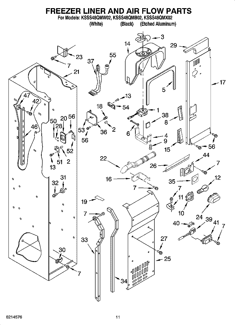 FREEZER LINER AND AIR FLOW PARTS Diagram and Parts List for KSSS48QMX02  KitchenAid Refrigerator