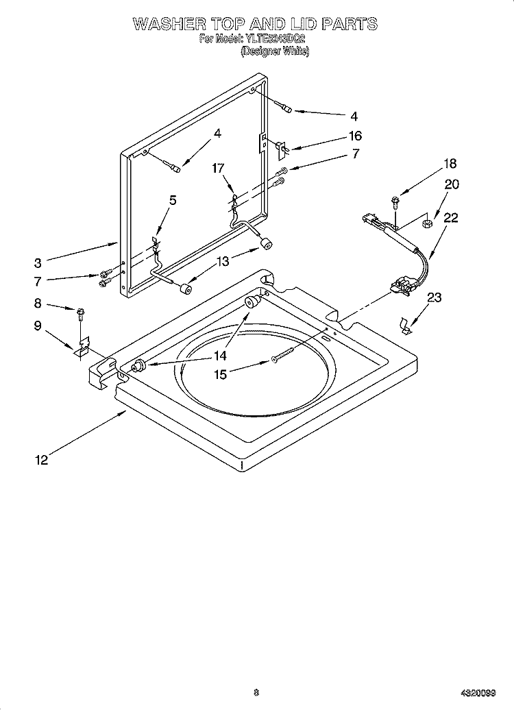 WASHER TOP AND LID PARTS Diagram and Parts List for YLTE5243DQ2  Whirlpool Washer Dryer Combo