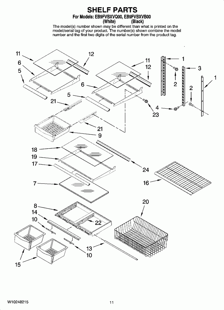 SHELF PARTS, OPTIONAL PARTS Diagram and Parts List for EB9FVBXVQ00  Whirlpool Refrigerator