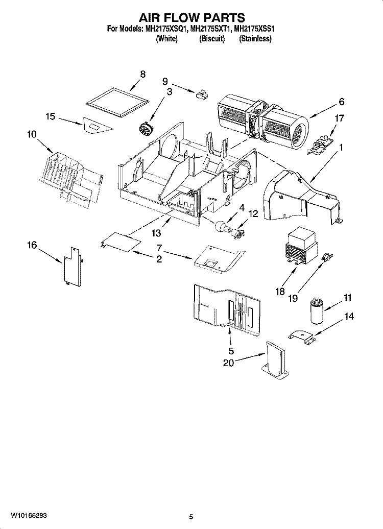 AIR FLOW PARTS Diagram and Parts List for MH2175SXT1  Whirlpool Microwave
