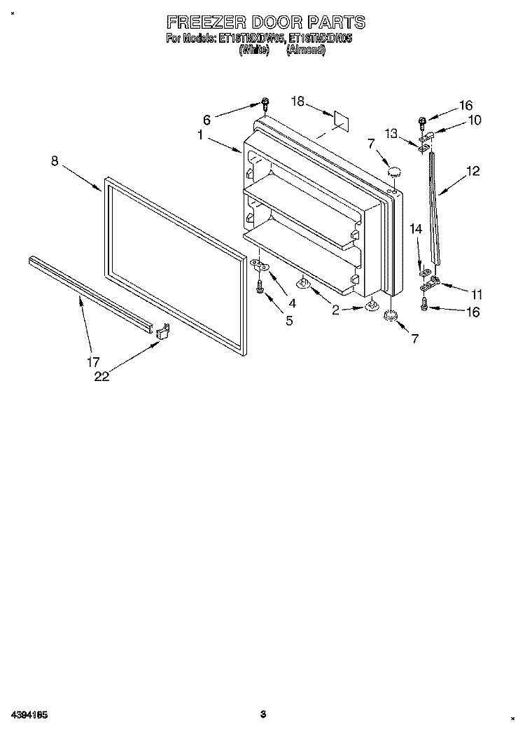 FREEZER DOOR Diagram and Parts List for ET18TMXDN05  Whirlpool Refrigerator