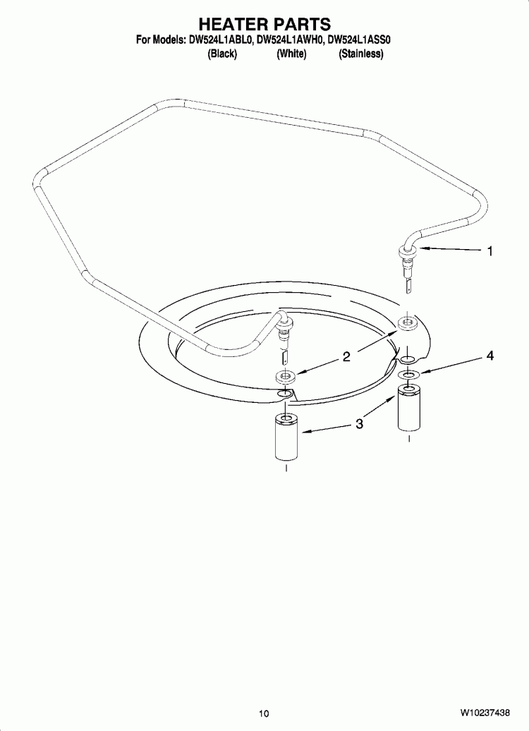 HEATER PARTS Diagram and Parts List for DW524L1ABL0  Whirlpool Dishwasher