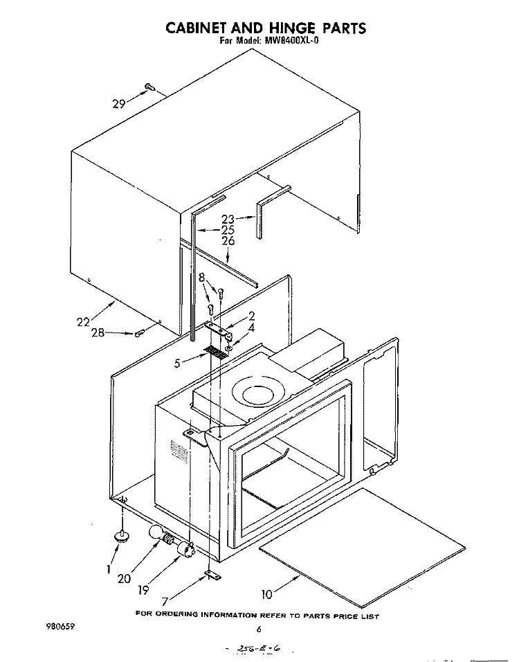 CABINET AND HINGE Diagram and Parts List for MW8400XL0  Whirlpool Microwave