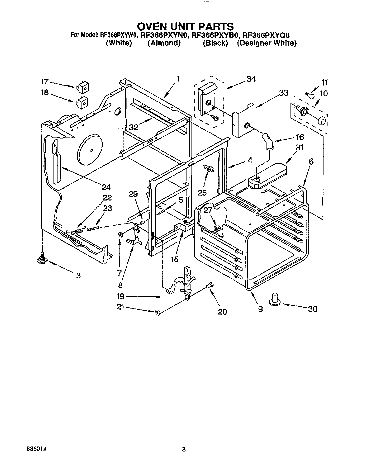 OVEN UNIT Diagram and Parts List for RF366PXYB0  Whirlpool Range