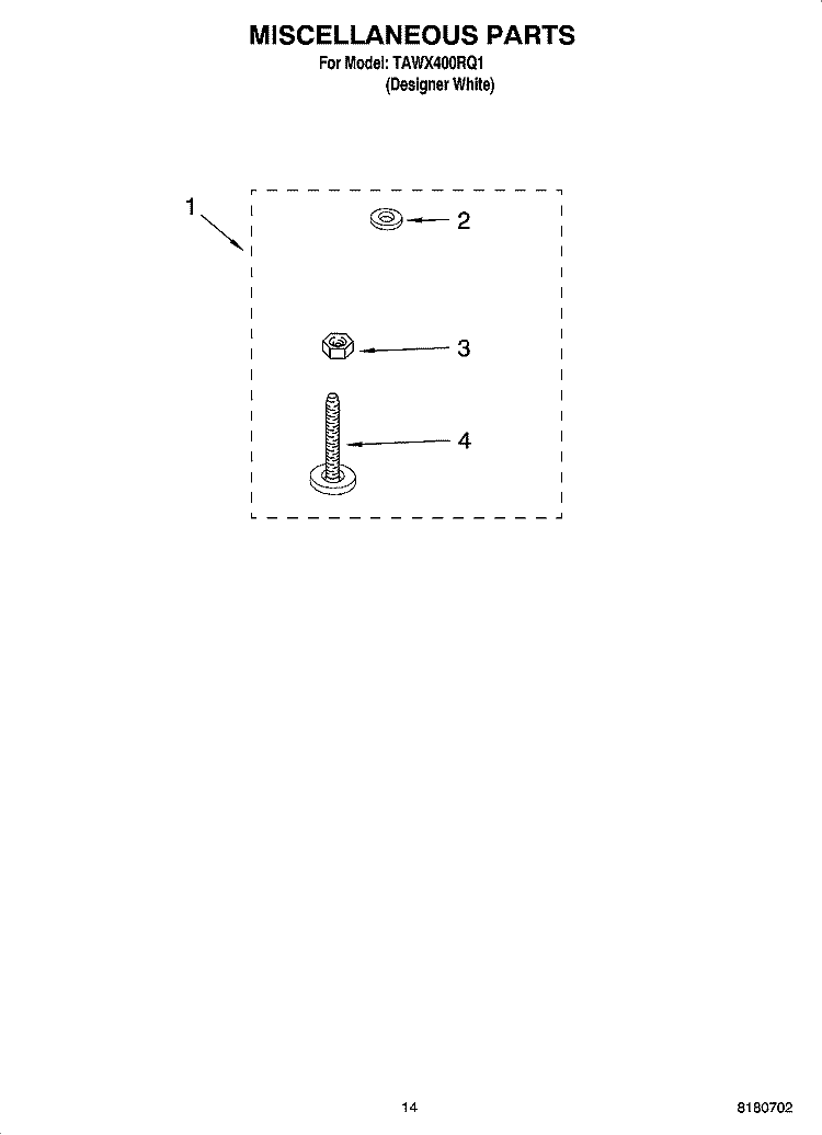MISCELLANEOUS  PARTS, OPTIONAL PARTS (NOT INCLUDED) Diagram and Parts List for TAWX400RQ1  Estate Washer