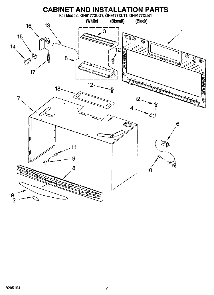 CABINET AND INSTALLATION PARTS Diagram and Parts List for GH9177XLB1  Whirlpool Microwave