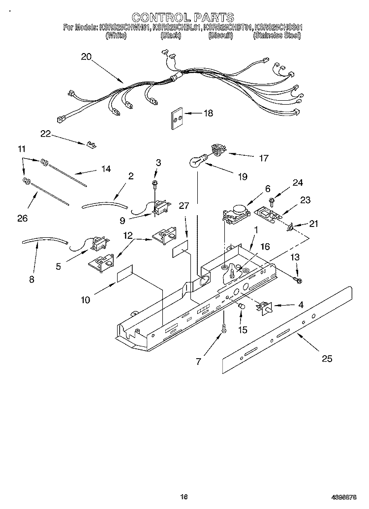 CONTROL Diagram and Parts List for KSRS25CHWH01  KitchenAid Refrigerator