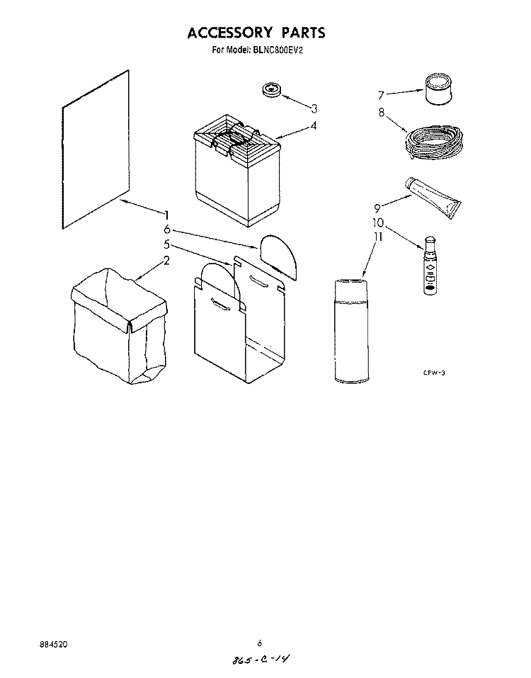 ACCESSORY PARTS Diagram and Parts List for BLNC800EV2  Whirlpool Trash Compactor