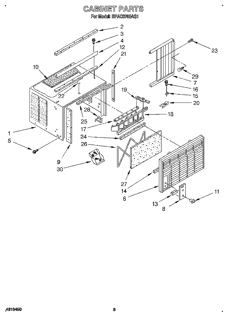 CABINET Diagram and Parts List for BPAC0700AS1  KitchenAid Air Conditioner