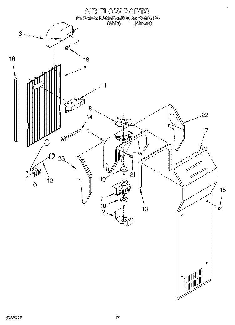 AIR FLOW Diagram and Parts List for RS25AQXGN00  Roper Refrigerator