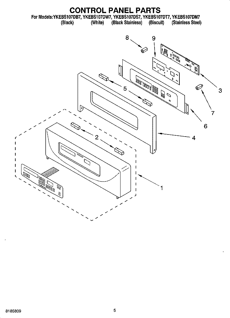 CONTROL PANEL PARTS Diagram and Parts List for YKEBS107DS7  KitchenAid Wall Oven