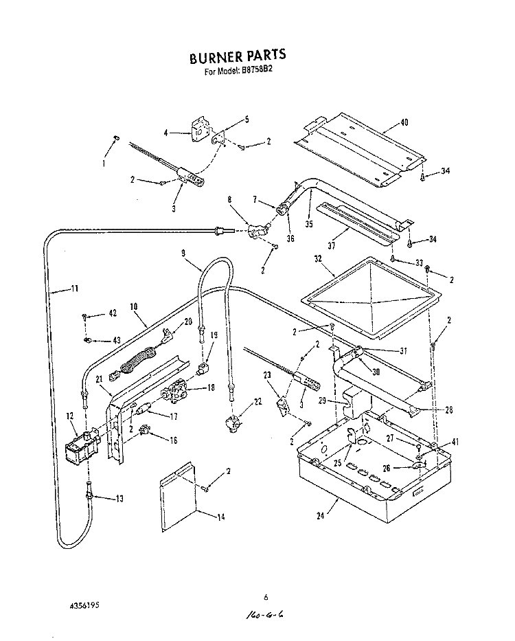 BURNER Diagram and Parts List for B8758B2  Roper Range