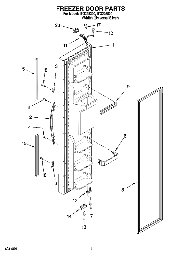 FREEZER DOOR PARTS Diagram and Parts List for ITQ225300  Inglis Refrigerator
